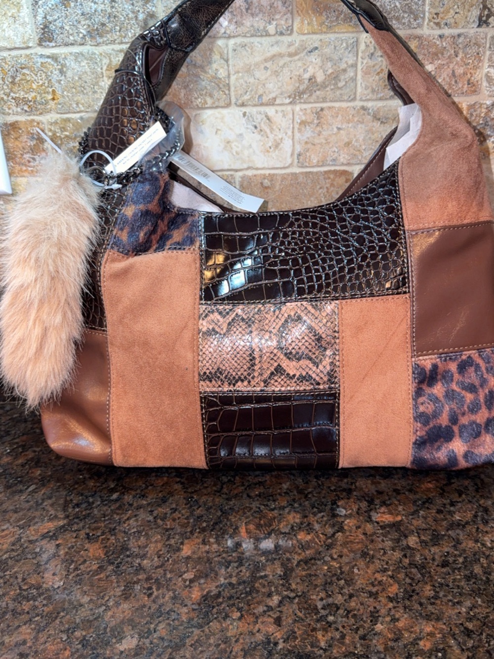 Steve Madden Brown Multi Patchwork Y2K Shoulder Bag